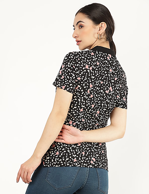 Pure Cotton Floral Collar Neck T-Shirt