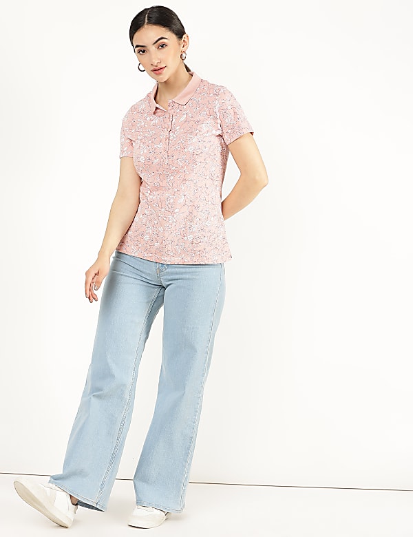 Pure Cotton Floral Collar Neck T-Shirt