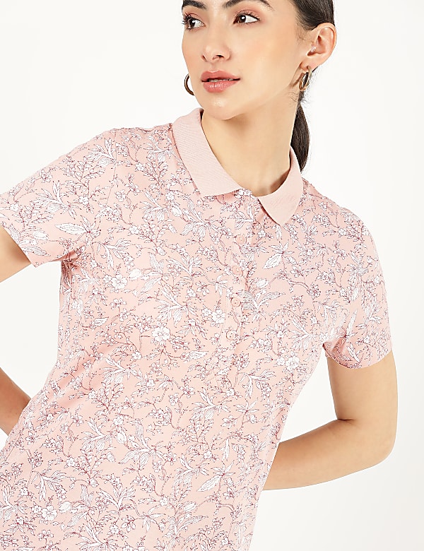 Pure Cotton Floral Collar Neck T-Shirt