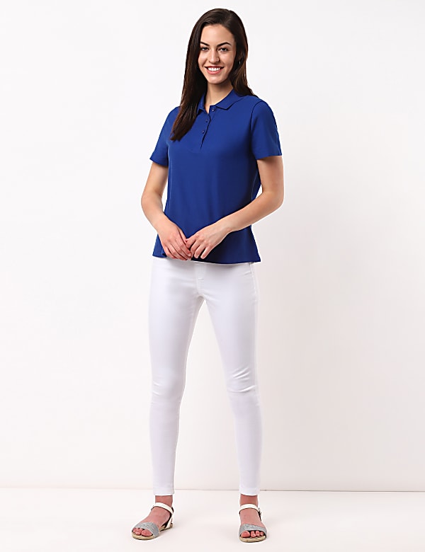 Pure Cotton Plain Polo Neck T-Shirt