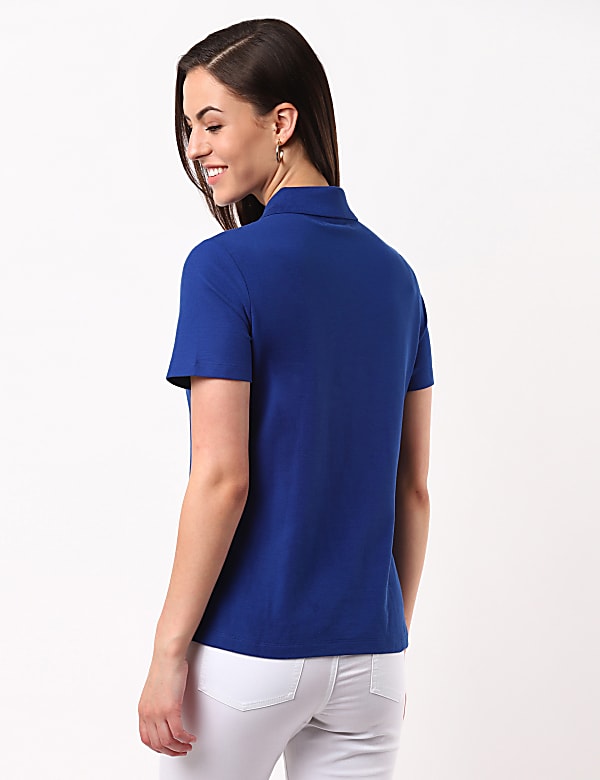 Pure Cotton Plain Polo Neck T-Shirt