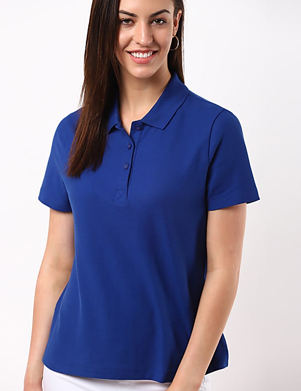 Pure Cotton Plain Polo Neck T-Shirt