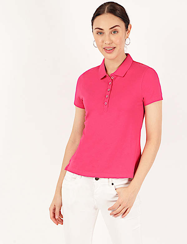Pure Cotton Plain Polo Neck T-Shirt