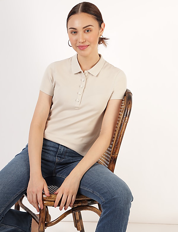 Pure Cotton Plain Polo Neck T-Shirt