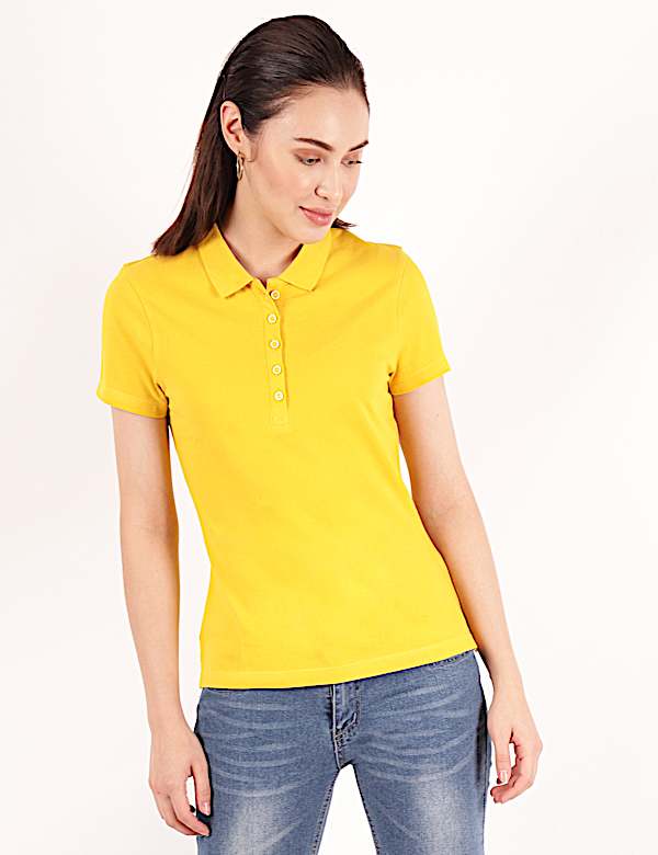 Pure Cotton Plain Polo Neck T-Shirt