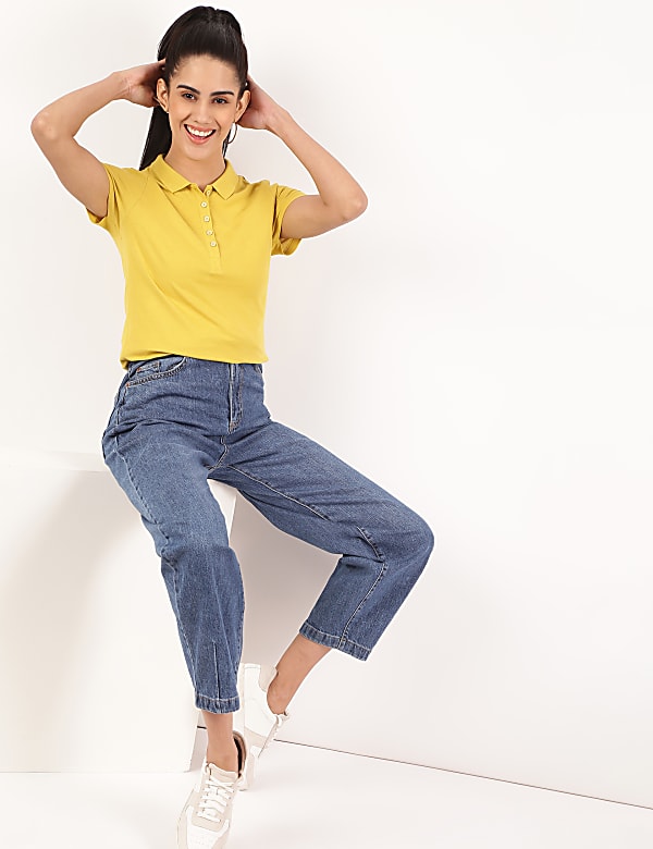 Pure Cotton Plain Polo Collar T-Shirt