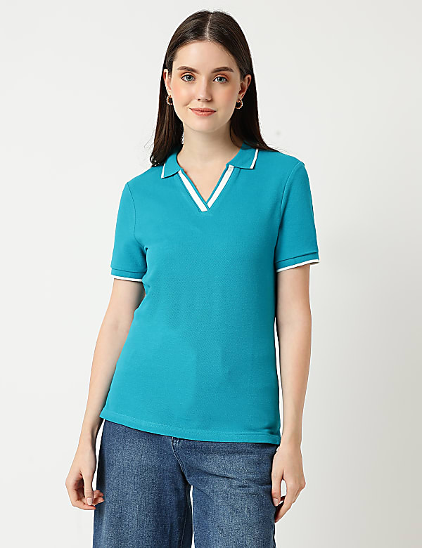 Pure Cotton Polo Neck T-Shirt