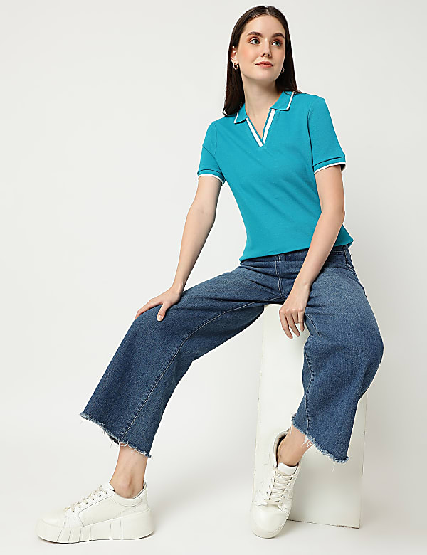 Pure Cotton Polo Neck T-Shirt