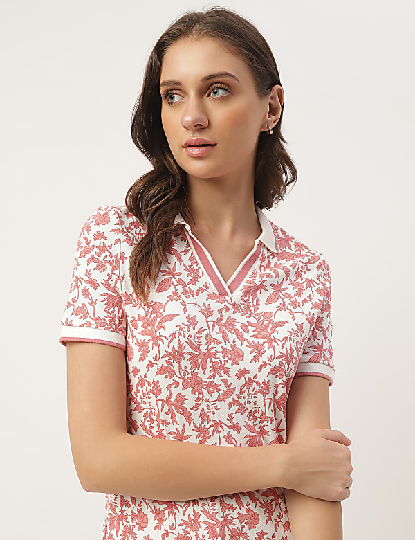 Pure Cotton Printed Polo T-Shirt