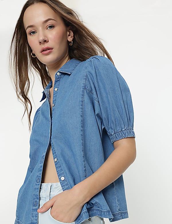 Cotton Rich Plain Spread Collar Shirt