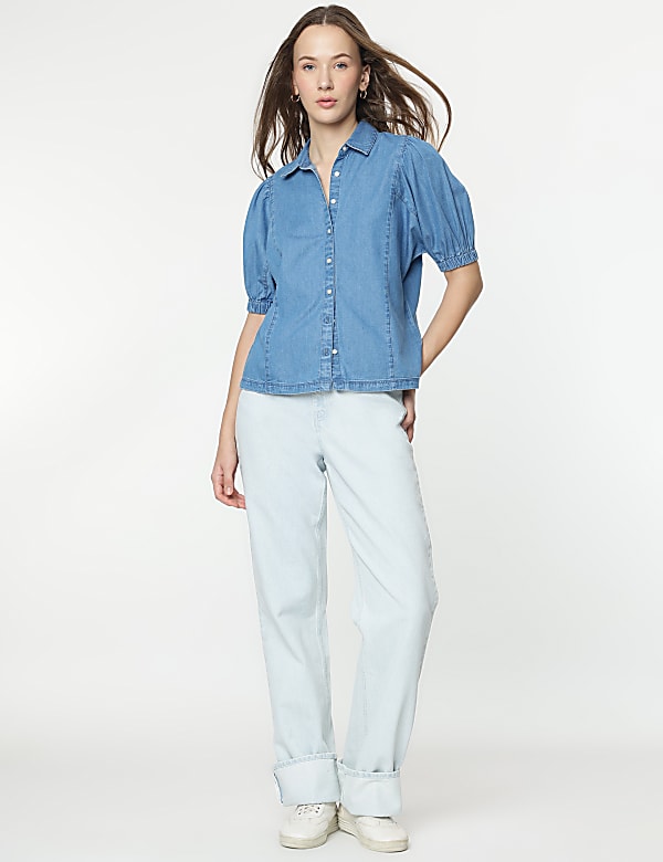 Cotton Rich Plain Spread Collar Shirt
