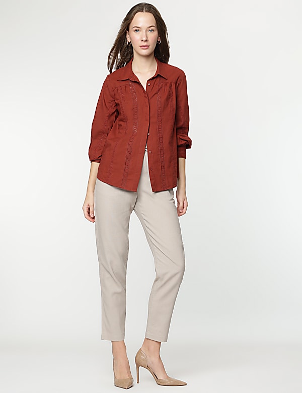 Cotton Rich Embroidery Spread Collar Shirt