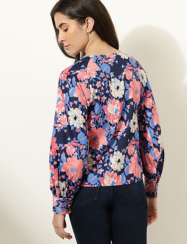 Satin Printed Keyhole Neck Top
