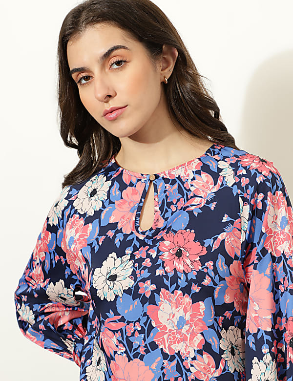 Satin Printed Keyhole Neck Top