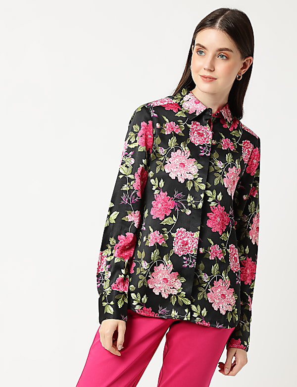 Satin Printed Collared Shirt