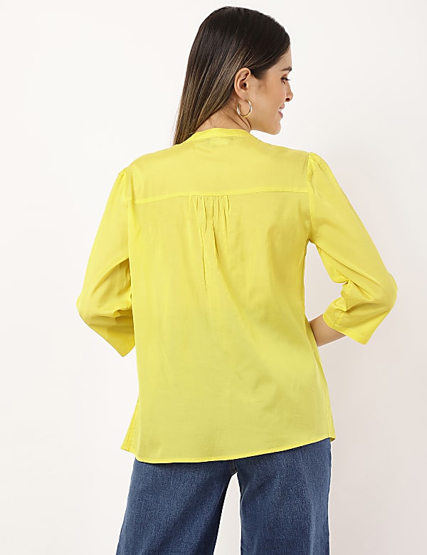 Cotton Mix Thread Work Band Neck Blouse