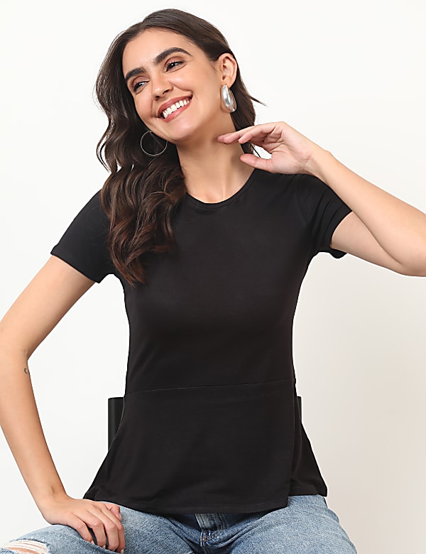 Viscose Mix Plain Round Neck Top