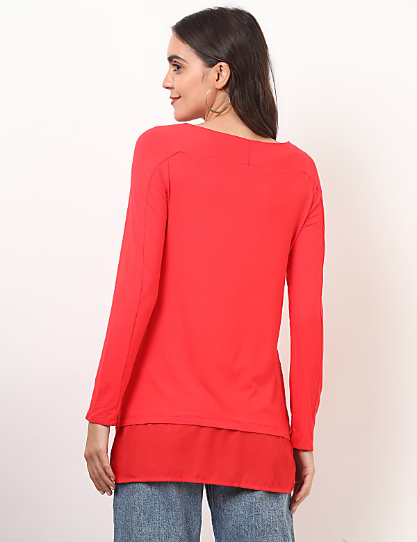 Viscose Mix Plain Boat Neck Tunic