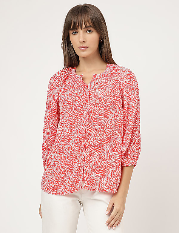 Pure Viscose Printed Band Collar Shirt
