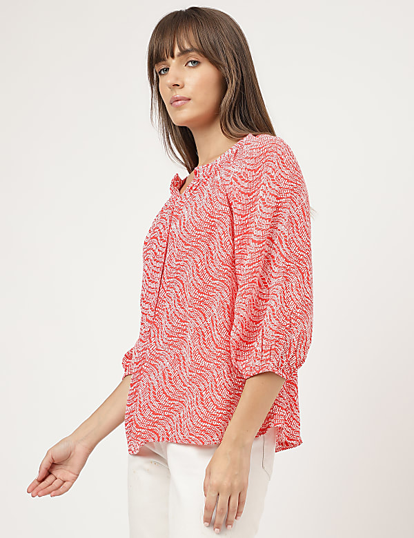 Pure Viscose Printed Band Collar Shirt