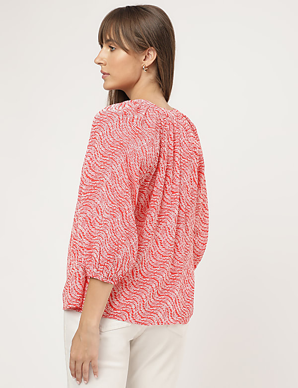 Pure Viscose Printed Band Collar Shirt