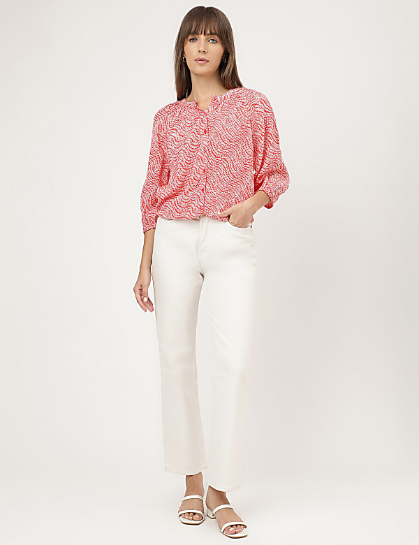 Pure Viscose Printed Band Collar Shirt