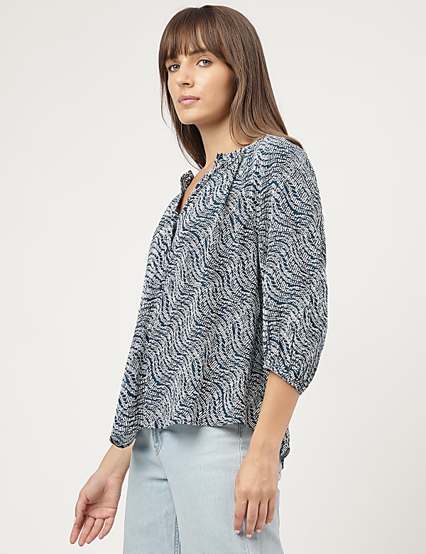 Pure Viscose Printed Band Collar Shirt