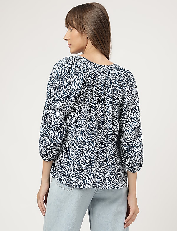Pure Viscose Printed Band Collar Shirt