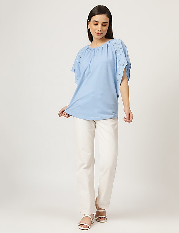 Pure Cotton Embroidered Round Neck Top