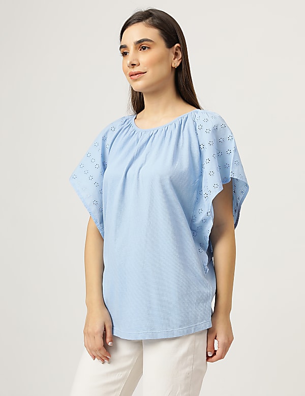 Pure Cotton Embroidered Round Neck Top
