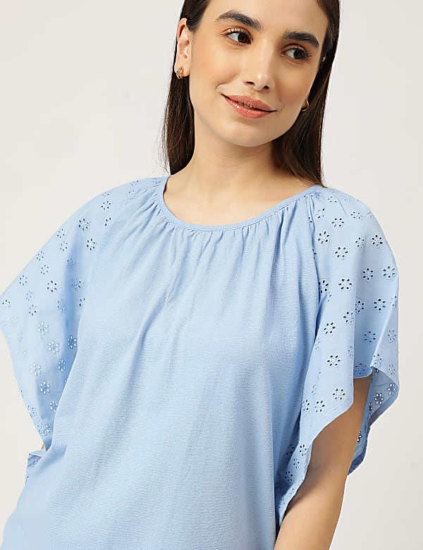 Pure Cotton Embroidered Round Neck Top