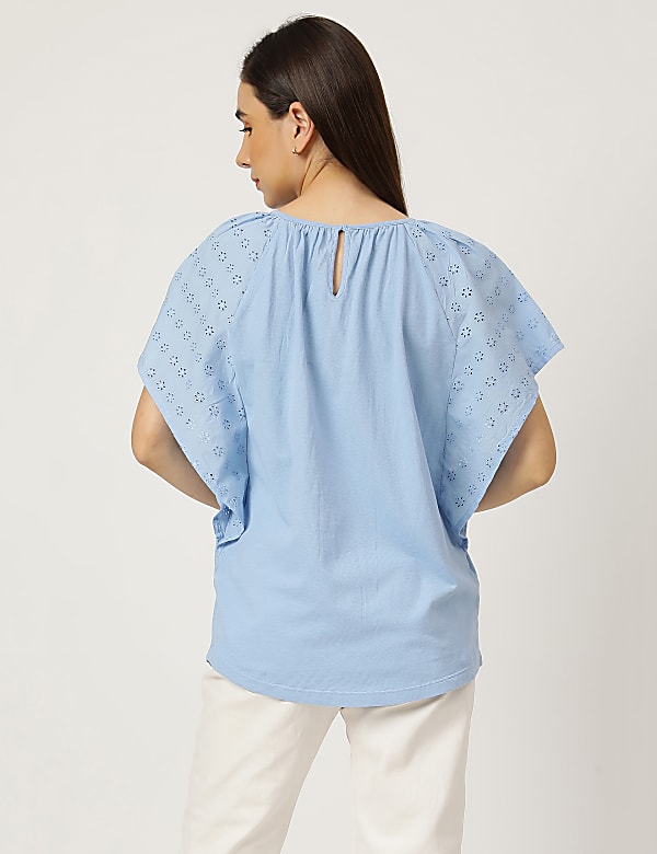 Pure Cotton Embroidered Round Neck Top