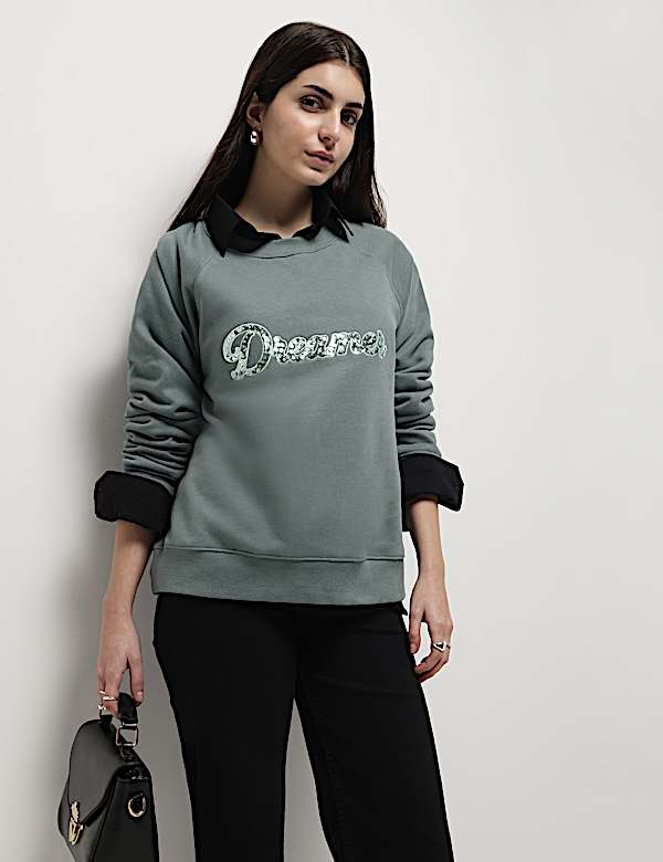 Pure Cotton Sequin Embellished Sweatshirt