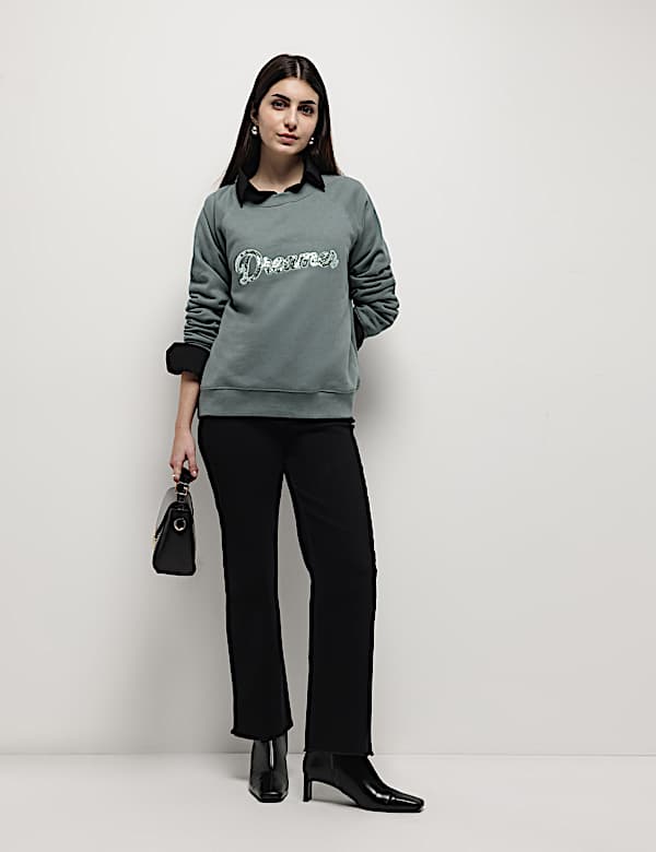 Pure Cotton Sequin Embellished Sweatshirt