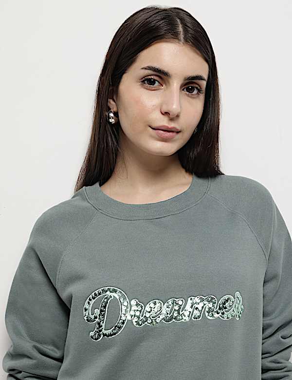 Pure Cotton Sequin Embellished Sweatshirt