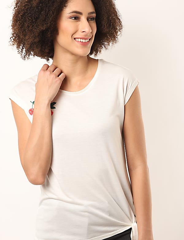 Pure Viscose Sequined Round Neck Top