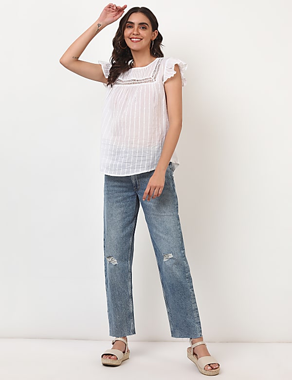Pure Cotton Self Design Round Neck Top