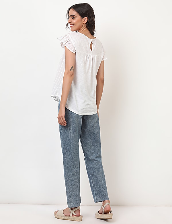 Pure Cotton Self Design Round Neck Top