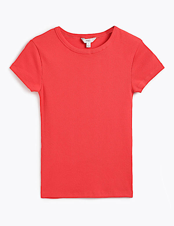 Cotton Rich Short Sleeve Ribbed Top