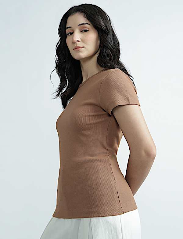 Cotton Rich Round Neck Textured Top