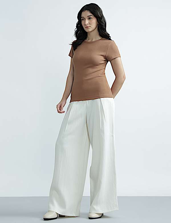 Cotton Rich Round Neck Textured Top