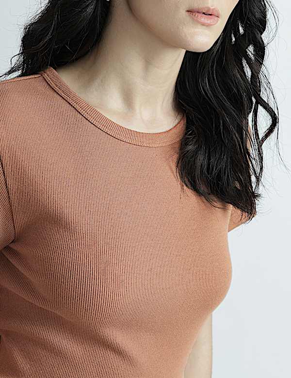 Cotton Rich Short Sleeve Ribbed Top