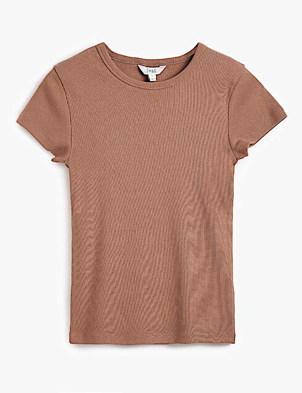 Cotton Rich Short Sleeve Ribbed Top