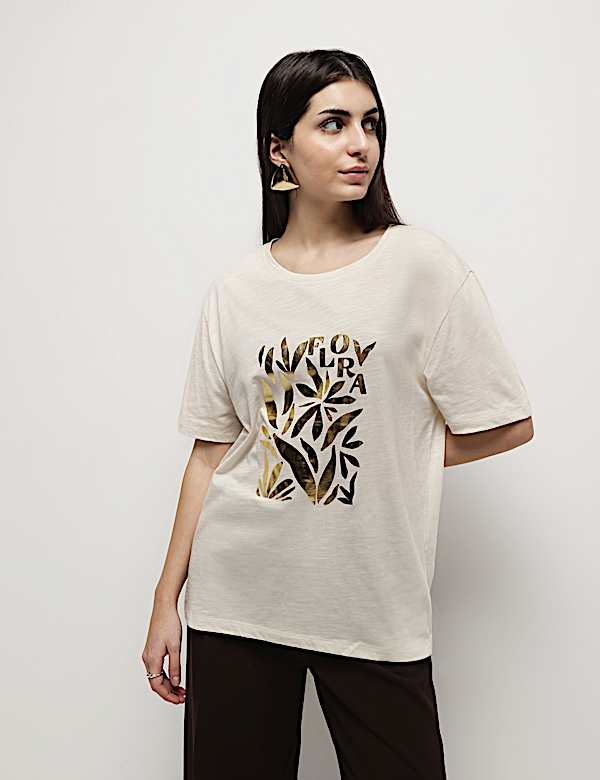 Cotton Modal Tropical Print T-Shirt