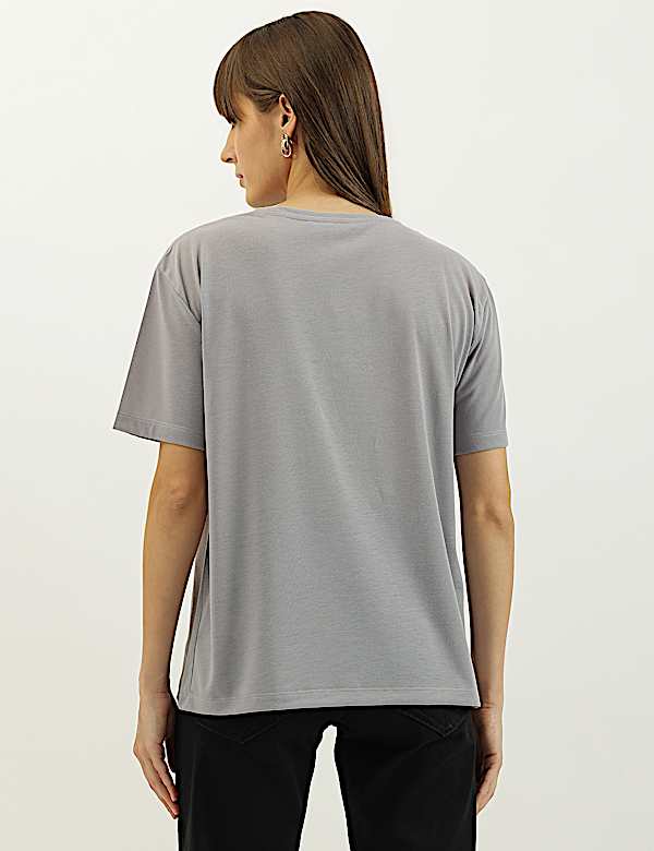 Santa Monica 84 Applique Round Neck T-Shirt