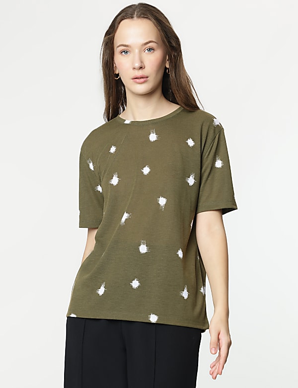 Brushstroke Dot Print Half-Sleeve T-Shirt