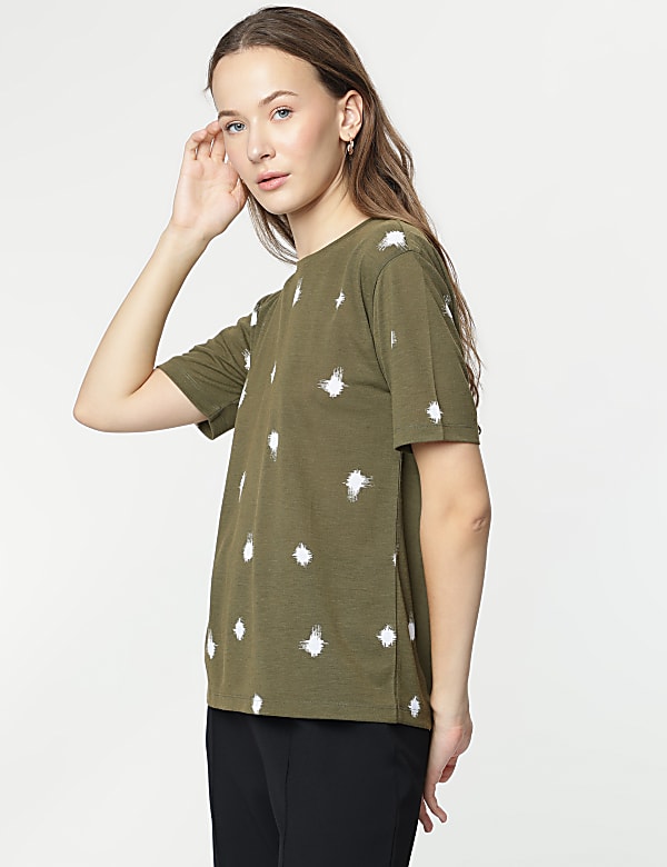 Brushstroke Dot Print Half-Sleeve T-Shirt