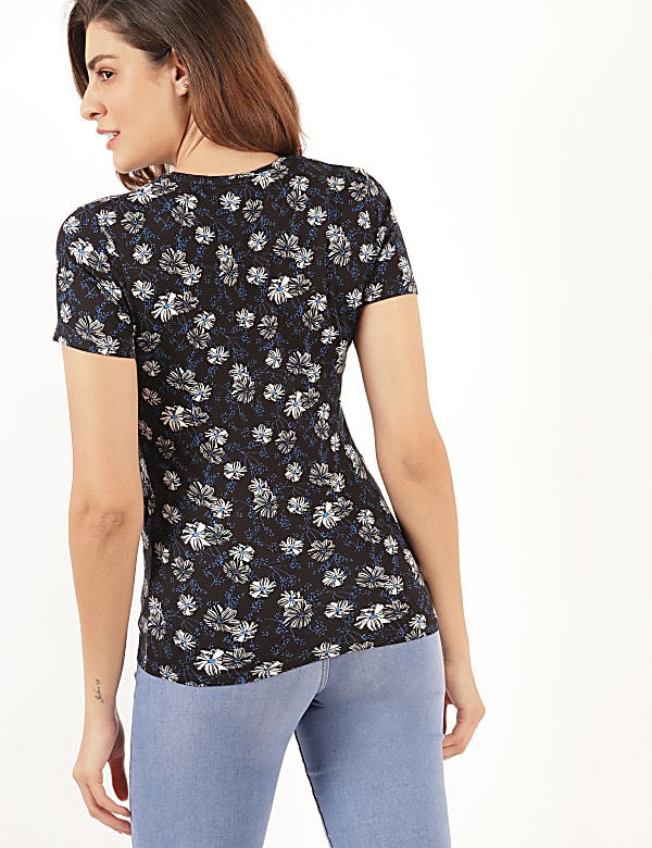 Cotton Mix Floral Round Neck T-Shirt