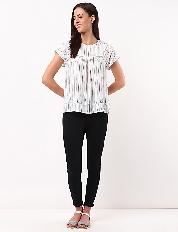 Stripe Woven Jersey Mix Top