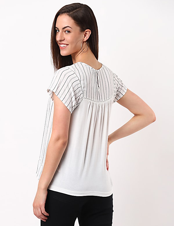 Stripe Woven Jersey Mix Top